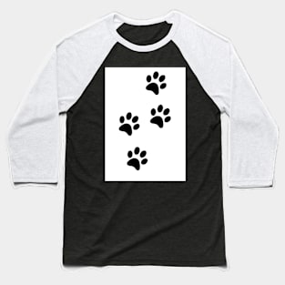 Black Paw-prints on a white surface Baseball T-Shirt